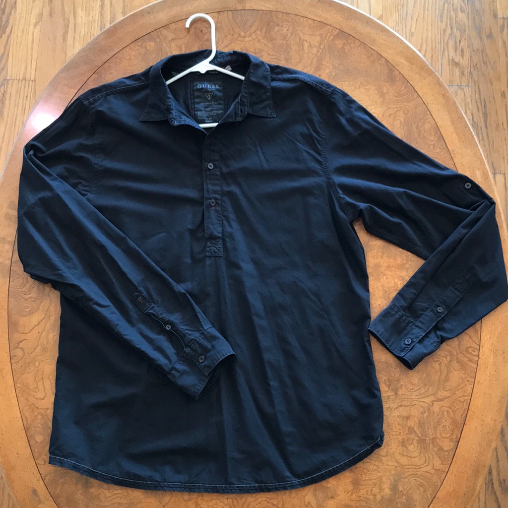 Guess Designer Henley Cut Collared Long Sleeve